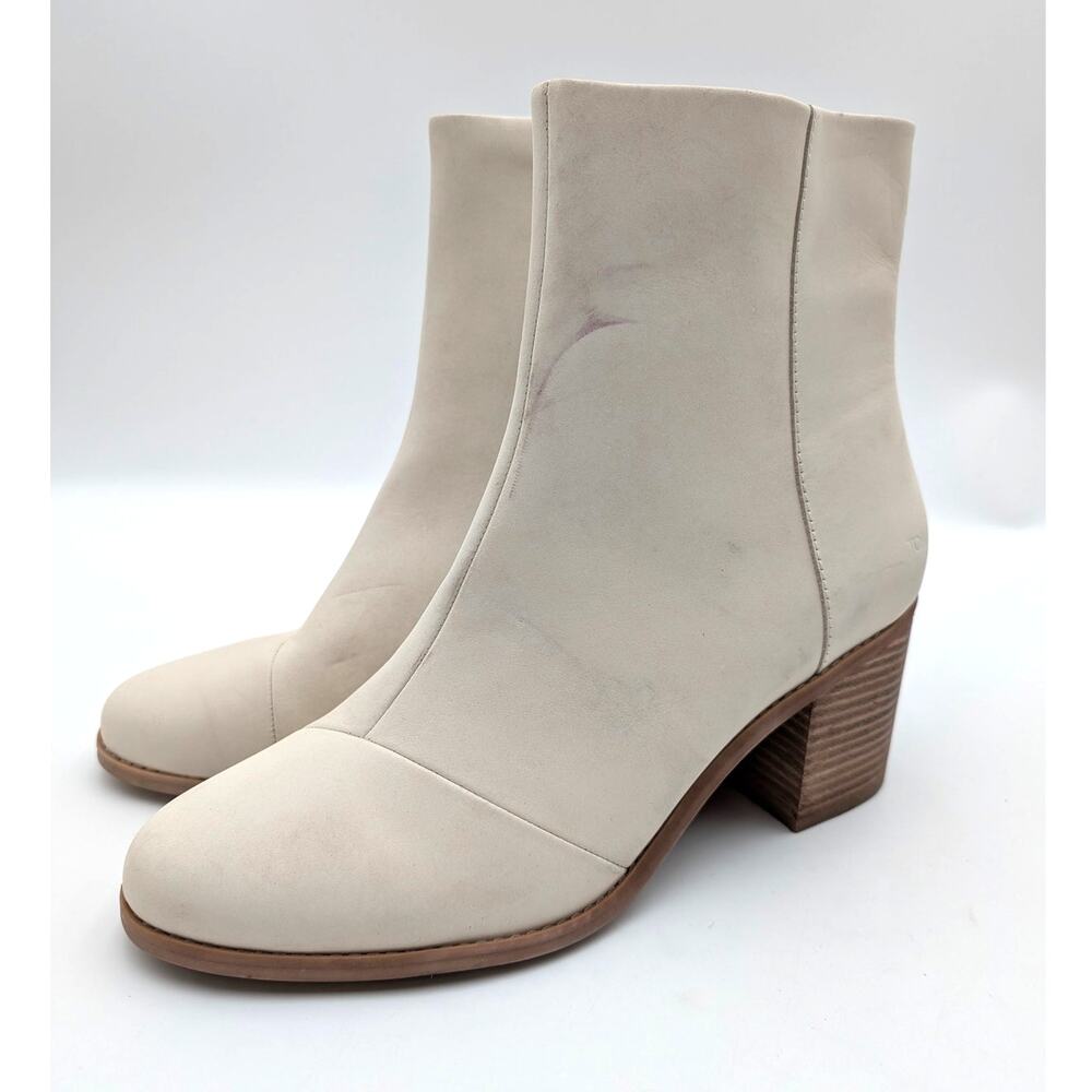 Toms Evelyn Block Heel Booties Round Toe Women's Light Sand Size US12 EU43.5